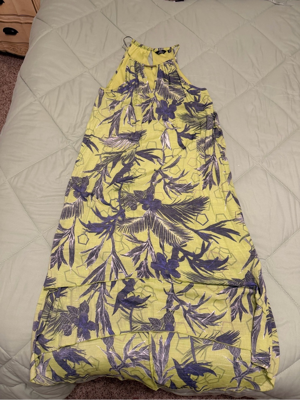 Mile Gabrielle Yellow Purple Tropical Floral High Low Maxi Dress M